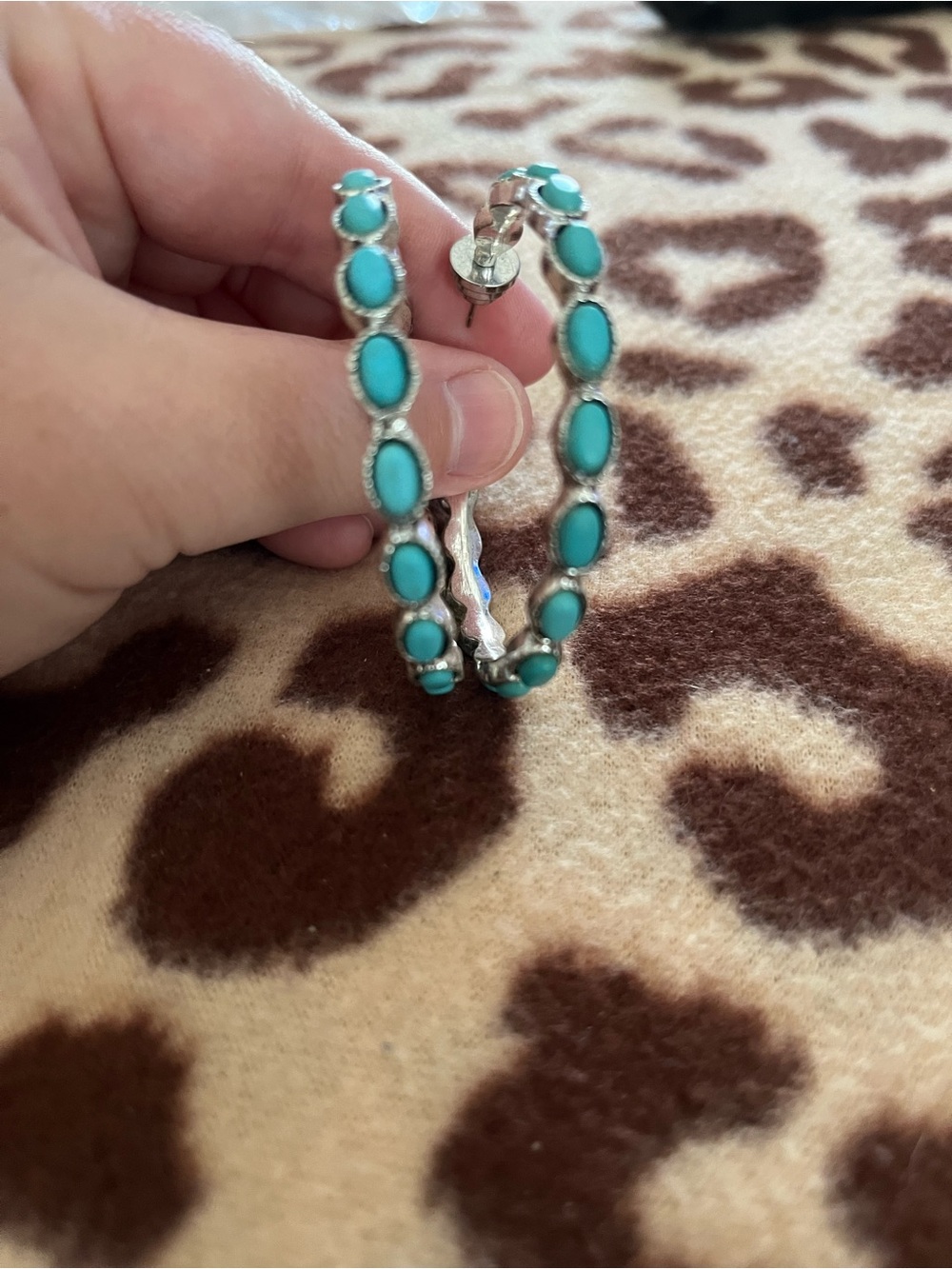 Turquoise Oval Stone Hoop Earrings for Women